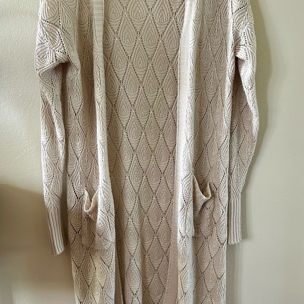 Pink Rose Cream Open Knit Longline Cardigan